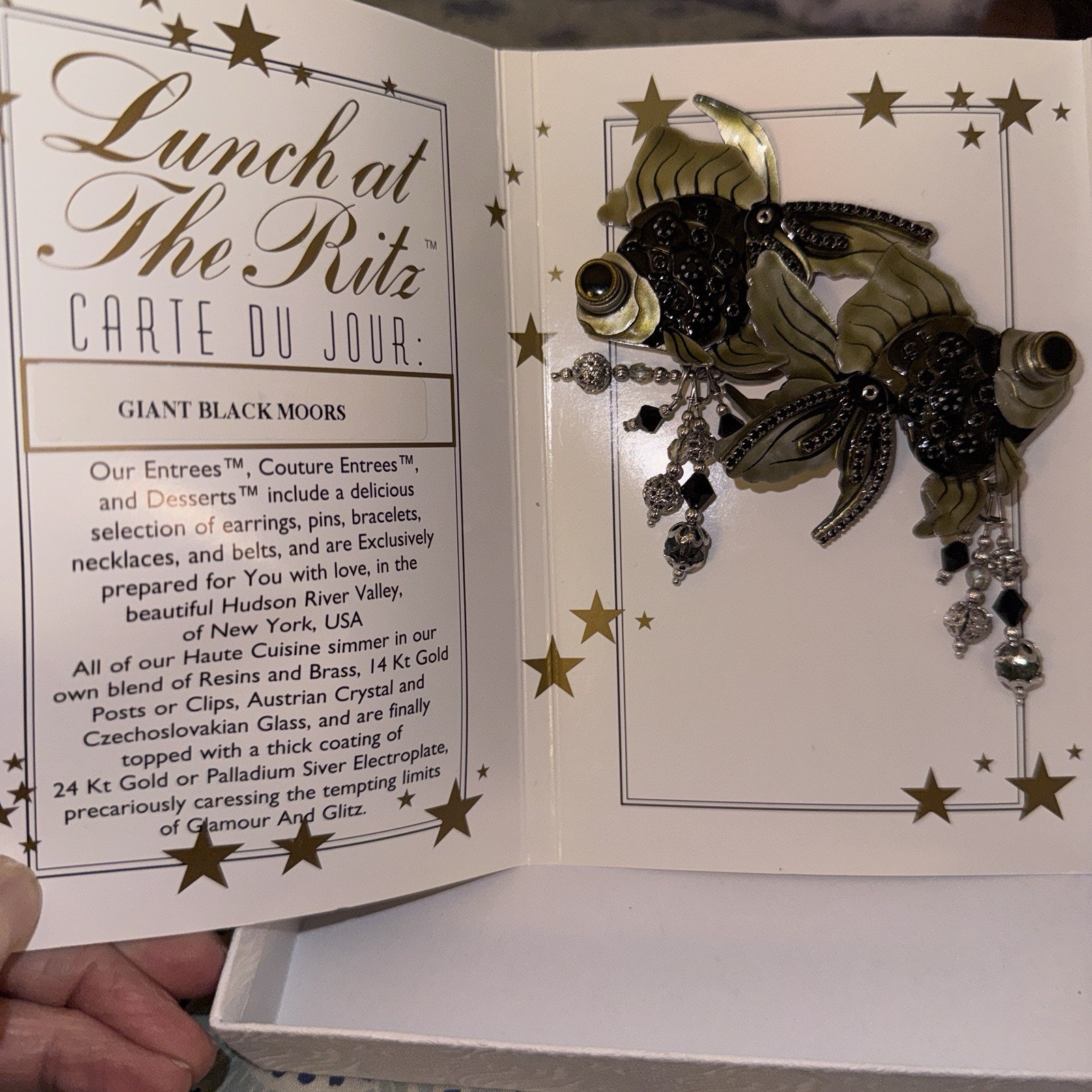 Lunch At The Ritz Giant Black Moors Fish Earrings Rare!